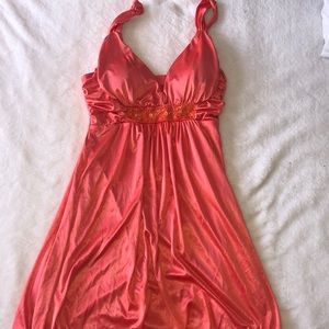 Short silk night out gown (salmon colored)